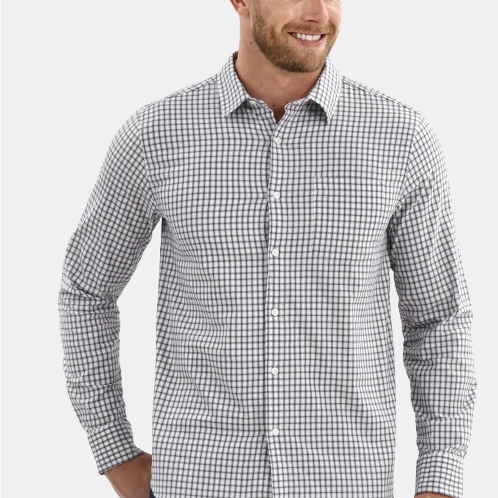 eorge Men’s Cooling Stretch Button Down Shirt Gray Plaid Size M NWT